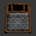 Classic High Back Carved Wood Chair With Blue Patterned Fabric And Curved Legs