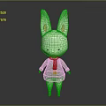 White Cartoon Rabbit Wearing Green Sweater And Red Scarf On Gray Background