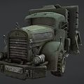 Vintage Green Military Style Truck with Rugged Mechanical Parts and Heavy Duty Tires