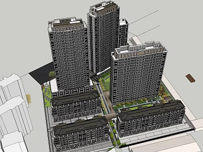 Architectural Model Featuring Tall Buildings Low Rise Structures Greenery And Roads 3d model