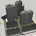 Architectural Model Featuring Tall Buildings Low Rise Structures Greenery And Roads