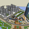 Modern Urban Architecture With Tall Buildings Green Spaces And Water Features