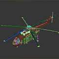 Green Helicopter Model With Blue Rotors And Yellow Tips Detailed Design