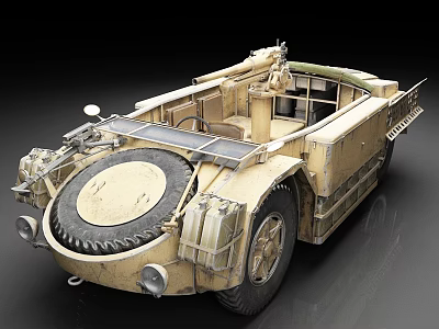 Vintage Military Off Road Vehicle With Sandy Color Open Cockpit And Spare Tire 3d model