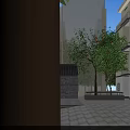 Vibrant Commercial Street Scene With Multi story Buildings Lush Trees And Shop Signboards