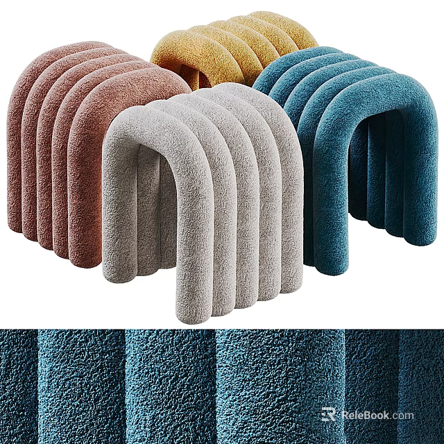 Plush Arched Sofa Stools In Various Colors For Modern Living Areas 3d model 