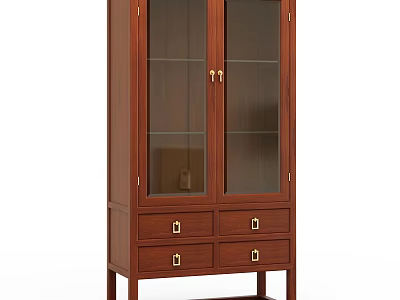 Wooden Entryway Console Side Cabinet With Glass Doors And Golden Handle Drawers 3d model