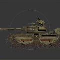 Military Armored Tank With Camouflage Paint Turret Cannon Antennas Tracks And Red Lights