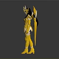 Ornate Golden Armored Female Figure With Winged Crown And Shining Details