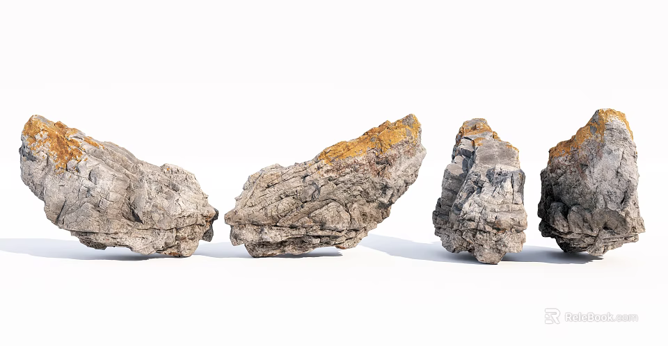 Natural Stone And Wood Pieces Showcasing Diverse Textures And Natural Shapes 3d model 
