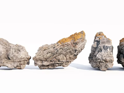 Natural Stone And Wood Pieces Showcasing Diverse Textures And Natural Shapes 3d model