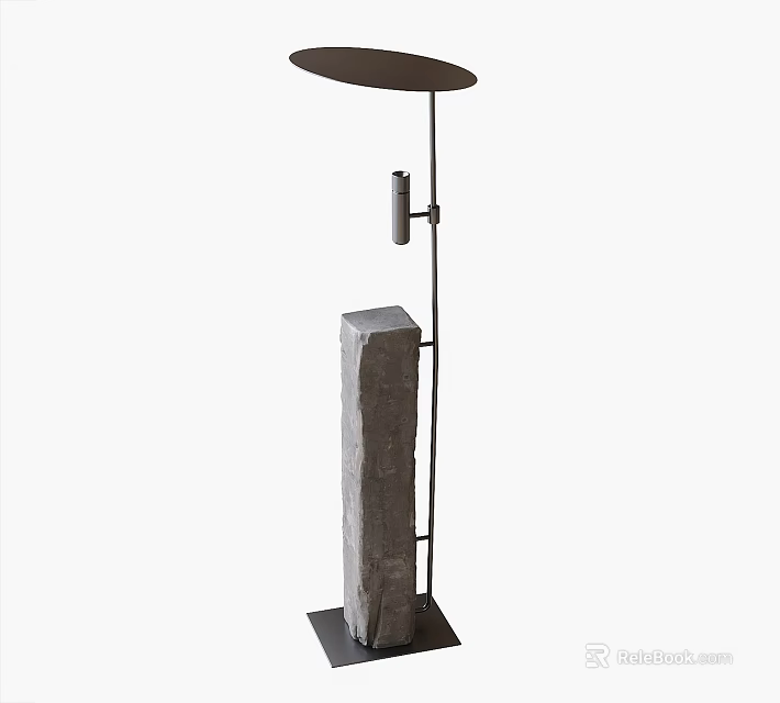 Modern Minimalist Floor Lamp With Circular Shade And Stone Base Design 3d model 