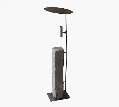 Modern Minimalist Floor Lamp With Circular Shade And Stone Base Design 3d model