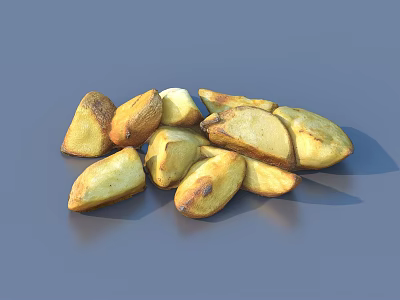 Golden Brown Roasted Potato Chunks With Crispy Surface On Gray Background 3d model
