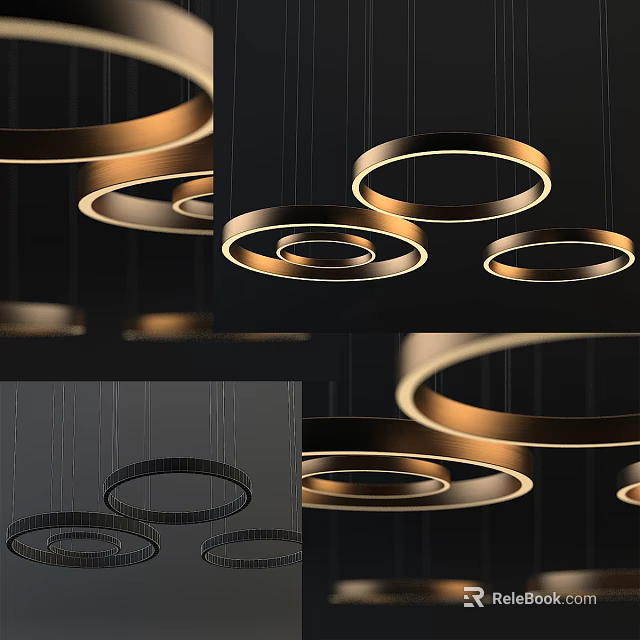 Modern Golden Chandelier With Circular Rings And Elegant Design Illuminating Interior Space 3d model 