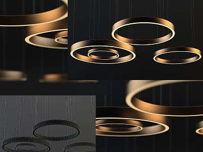Modern Golden Chandelier With Circular Rings And Elegant Design Illuminating Interior Space 3d model