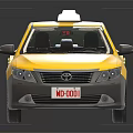 Yellow Taxi Model With Roof Sign And Black Accents On Shiny Surface