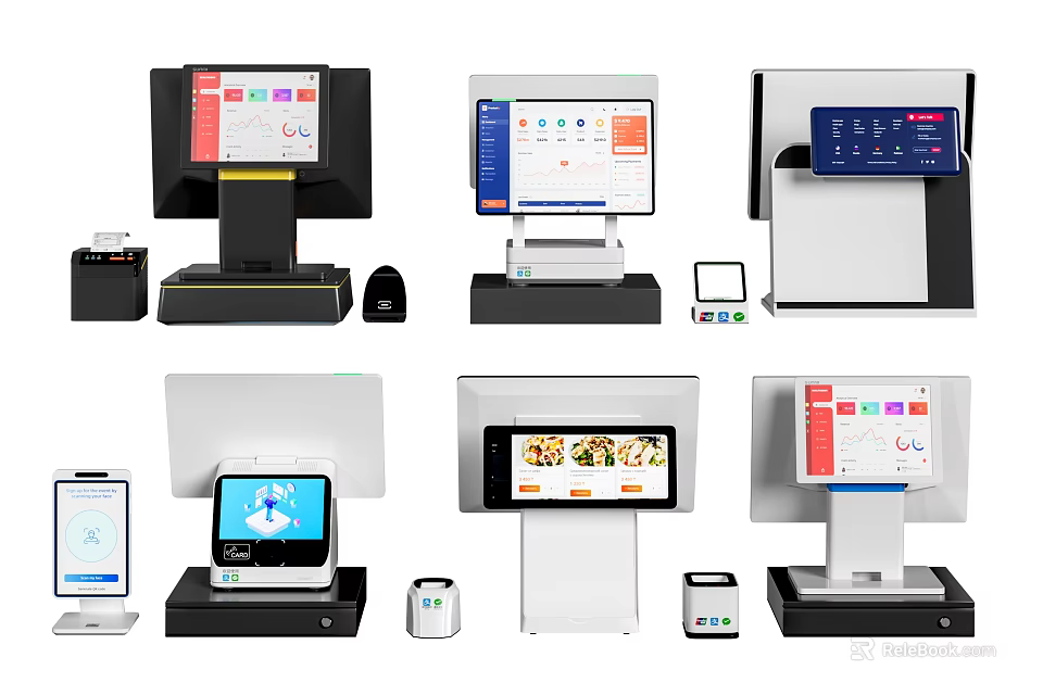 Advanced Commercial POS Equipment With Touchscreen Monitors Receipt Printers And Barcode Scanners 3d model 