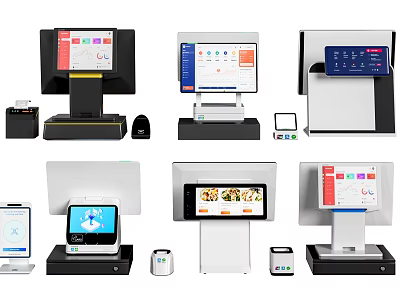 Advanced Commercial POS Equipment With Touchscreen Monitors Receipt Printers And Barcode Scanners 3d model