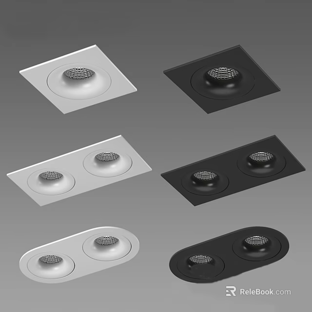Modern White and Black Downlights and Spotlights with Square and Round Designs 3d model 