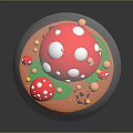 Whimsical Mushroom House Furniture Inside Transparent Sphere With Red White Spots Mushrooms And Green Grass