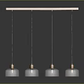 Contemporary Hanging Pendant Light With Wooden Bar And Transparent Glass Shades