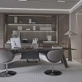 Modern Office Interior With Open Design Wooden Bookshelf Desk Computer Chairs And Table Lamp