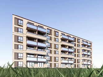 Modern Residential Building Simple Multi-storey House 3d model