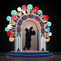 Vibrant Art Installation With Archway Human Silhouette And Colorful Circular Geometric Decorations