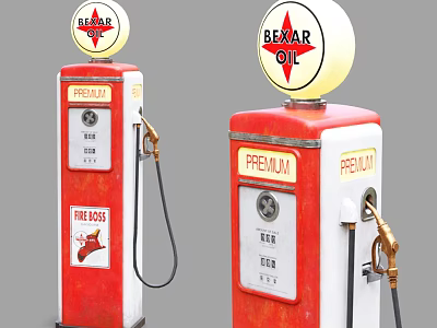 Vintage Public Gas Pumps with BEXAR OIL Red White Design and Premium Fuel Nozzles 3d model