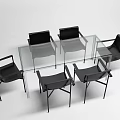 Modern Dining Table Set With Glass Top And Six Black Chairs