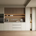 Elegant Modern Sideboard Interior With Wooden White Finish LED Lighting And Storage Cabinets