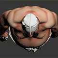 Sumo Wrestler With White Headband Big Mustache And White Loincloth Standing Barefoot On Gray Background