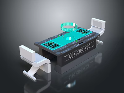 UKPRO Table With Transparent Glass Structure And White Chairs Black Design 3d model