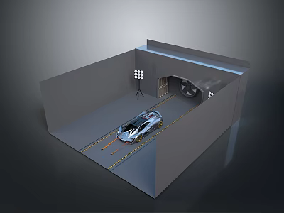 Silver Sports Car Parked In Modern Garage With Lighting And Interior Setup 3d model