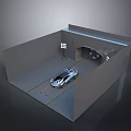 Silver Sports Car Parked In Modern Garage With Lighting And Interior Setup