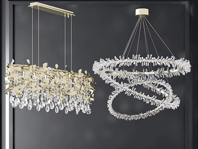 Elegant Crystal Chandeliers with Golden Petal Frame and Spiral Crystal Droplets for Modern Interior Decor 3d model