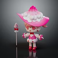 Cute Pink Hat Cartoon Character With Red Eyes White Cream Decoration And Lollipop