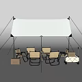 Hanging Pendant Light In Outdoor Canopy Tent With Chairs And Tables Setup