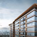 Modern High rise Building With Glass Curtain Wall And Urban Skyline View