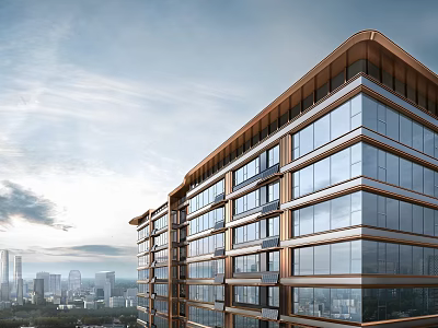 Modern High rise Building With Glass Curtain Wall And Urban Skyline View 3d model