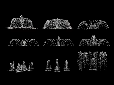 Various Water Fountain Designs With Different Spray Patterns And Decorative Styles 3d model