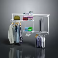 Modern Open Wardrobe Structure With Metal Frame Hanging Rods Shelves And Storage Bags