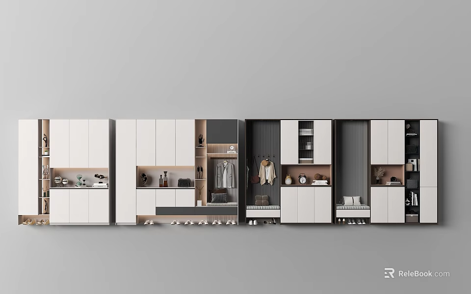Modern Shoe Cabinet Design With Multiple Compartments Drawers And Storage Spaces 3d model