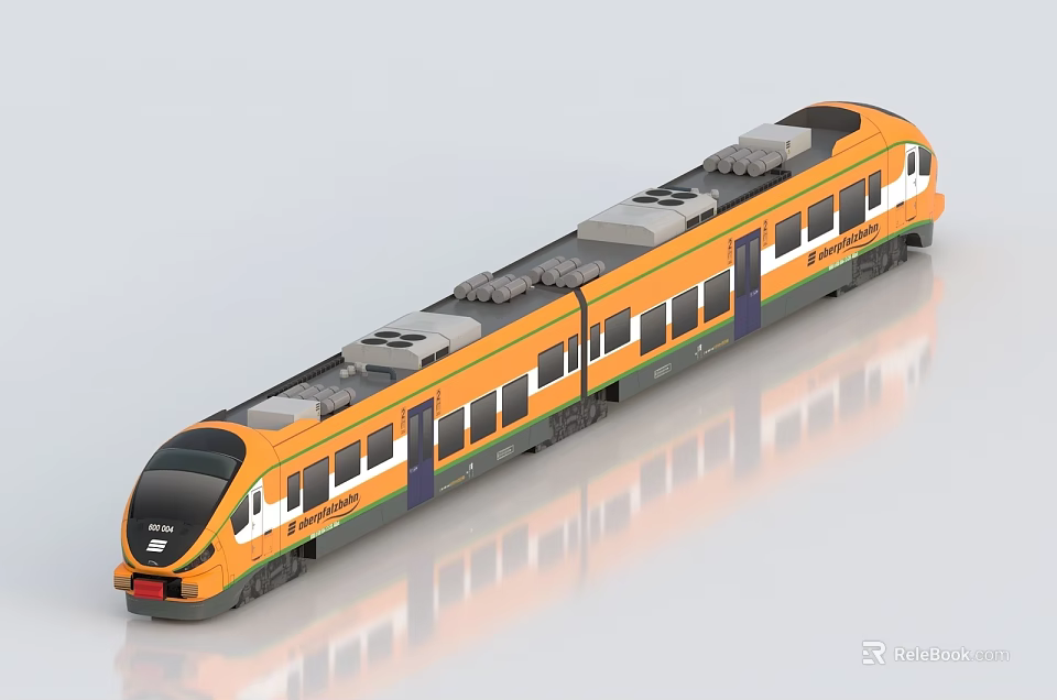 Modern Orange And White Metro Train With Multiple Carriages Windows And Doors 3d model 