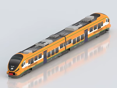 Modern Orange And White Metro Train With Multiple Carriages Windows And Doors 3d model
