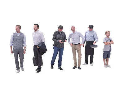 Group of Six Men Standing in Various Attires and Casual Poses 3d model