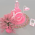Pink Floral Exhibition Setup With Cherry Blossom Tree And 2024 Spring Display Elements 3d model