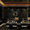Modern Luxury KTV Room With Black Golden Decor Sofas Coffee Tables Mirror Light Strips
