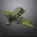 Futuristic Cosmic Spacecraft With Green Yellow Wings Transparent Cockpit And Unique Design